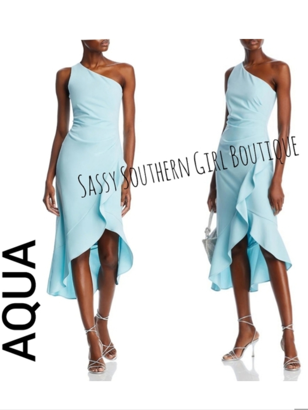 🆕⭐ AQUA mint One Shoulder Midi Dress